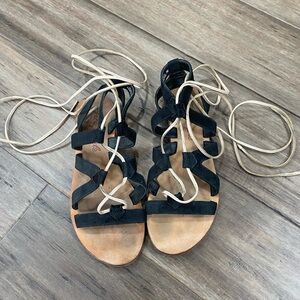 5 for $25 Free people Marrakesh lace up gladiator sandals black with nude lace‎